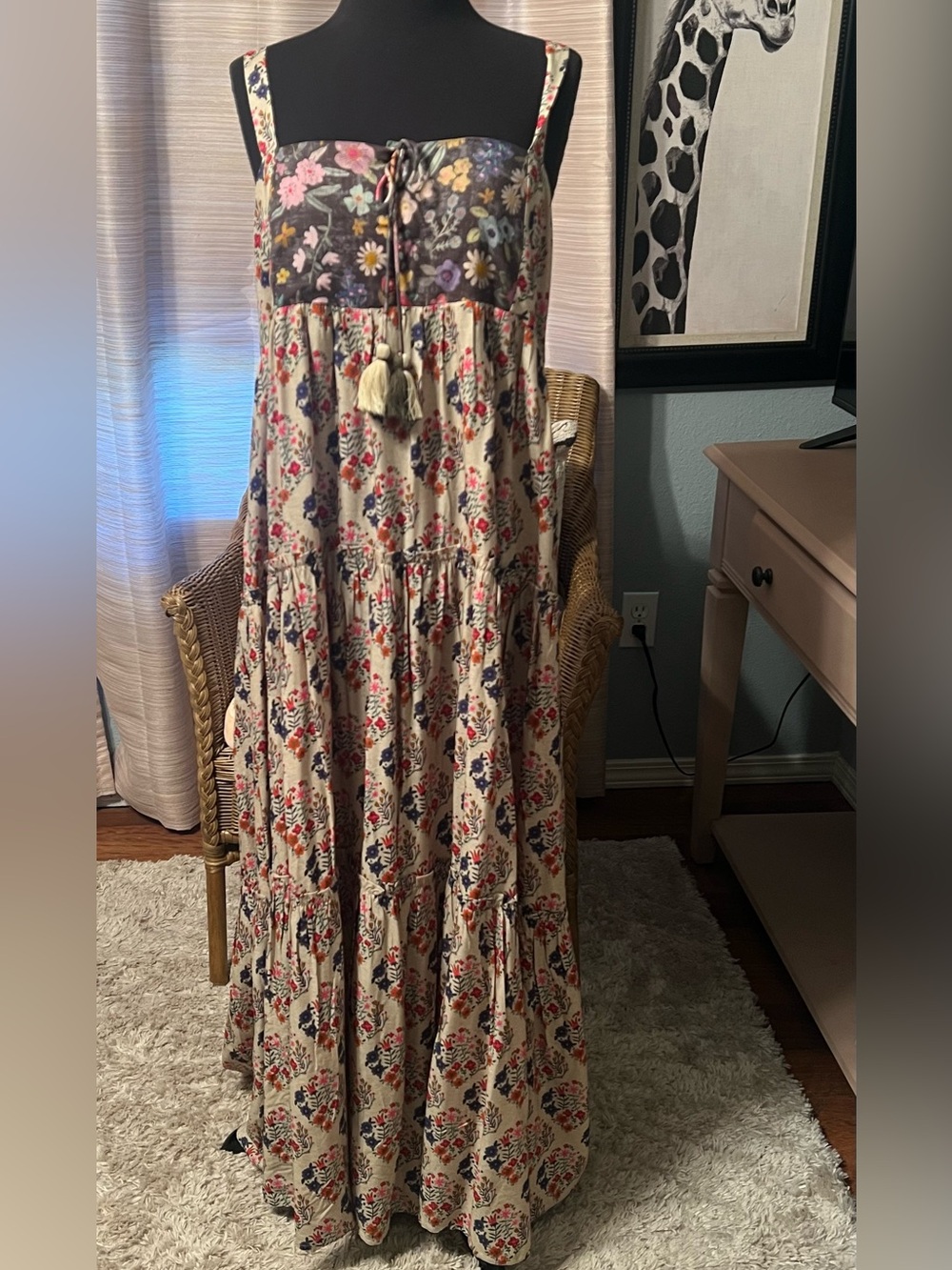 NATURAL LIFE Cream Floral Boho Maxi Dress with Multicolor Print
